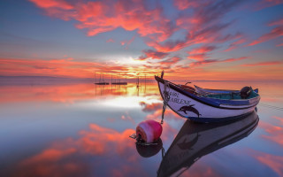 Sunset water boat pink sky - sky in the foreground free wallpaper
