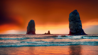 Sunset two rocks ocean mystical - a sunset view free wallpaper