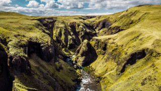 River valley mountains cloudy sky 10 - a few cloud above free wallpaper
