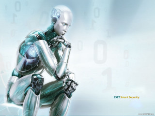 Robot sitting hands on knees - his knee free wallpaper