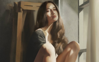 Woman sitting window figurative ultrafine - charlie bowater free wallpaper