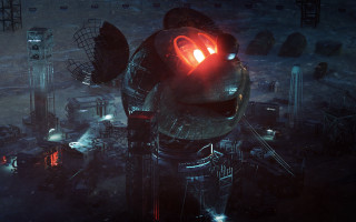 Futuristic building red light metal - dystopian art free wallpaper