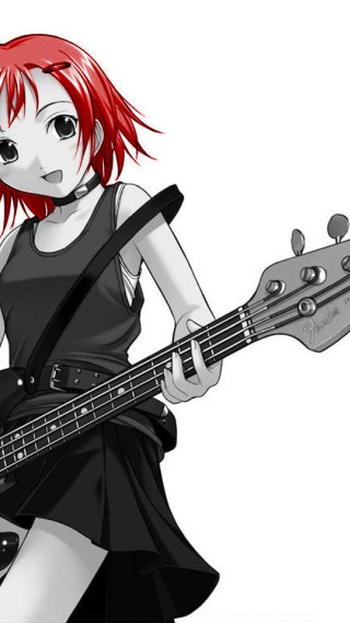 Girl red hair bass guitar - a black guitar free wallpaper