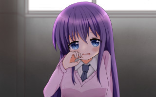 Purple hair girl school uniform - a picture in a room free wallpaper