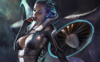 Futuristic woman fan cellphone magic - a fan free wallpaper for desktop