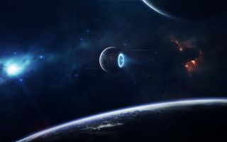 Space planet stars horizon moon 2 - a planet free wallpaper