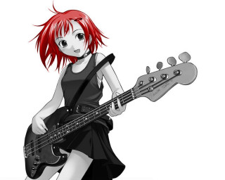 Redhair girl bassguitar blackdress whitebackground - black shoe free wallpaper
