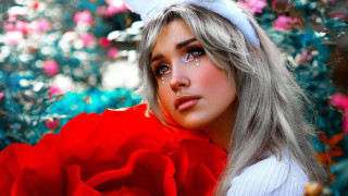 Woman bunny ears red dress - a bunny ear free wallpaper