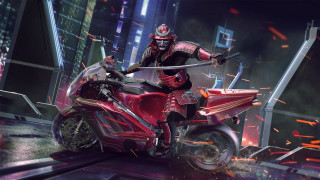 Man riding red motorcycle cyberpunk - a red motorcycle free wallpaper