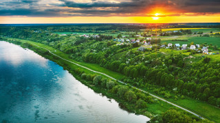 River countryside forest hillside sunset - a lush green countryside next free wallpaper