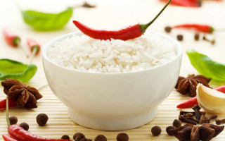 Bowl rice red chili nuts - a bamboo mat free wallpaper