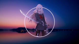 Woman sword circle sunset lake - anime art style free wallpaper
