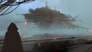 Large ship shoreline person retrofuturism - a shore line free wallpaper for desktop