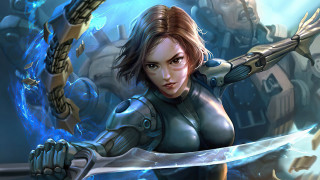 Woman sword blue background blue - stanley artgerm lau free wallpaper for desktop