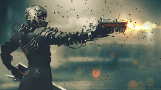 Robot cyborg futuristic city birds - cedric peyravernay free wallpaper