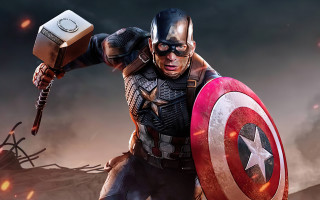 Captain america hammer shield flames - a man in a captain america costume holding free wallpaper