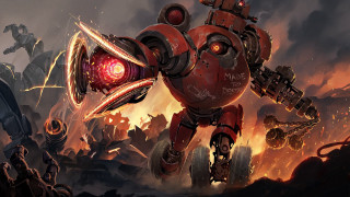 Red robot fire background embers - its arm free wallpaper
