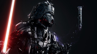 Robot glowing saber armor dark - a robot holding free wallpaper