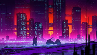 Neon cyberpunk cityscape night sky - a neon free wallpaper
