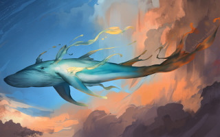 Blue whale fantasy airbrush sky - a yellow tail free wallpaper for desktop