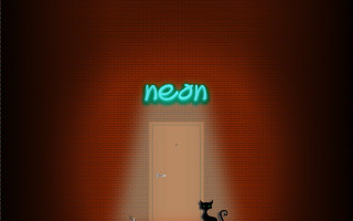 Neon cat brick wall door - front of it free wallpaper