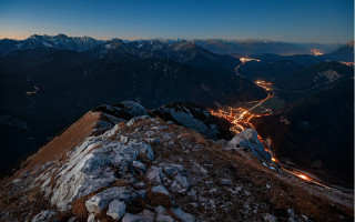 Mountain city night aurora campfire - a view of a mountain free wallpaper