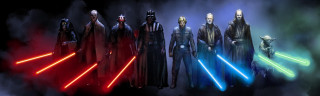 Costumed people lightsabers dark smoke 2 - the back free wallpaper for desktop
