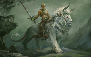 Man whitelion sword demon epicfantasy - a sword and a demon free wallpaper