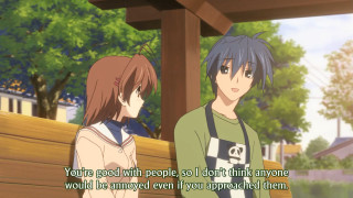 Couple people bench park trees - kyoto animation free wallpaper