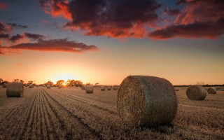 Hay bales sunset clouds art - hay bale free wallpaper