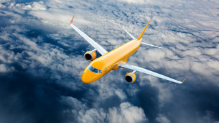 Yellow airplane clouds ocean blue - white cloud free wallpaper
