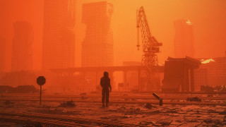 Futuristic man railway city dystopian - dystopian art free wallpaper