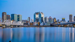 City skyline bridge river nightscape - a bridge crossing over free wallpaper