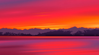 Sunset lake mountains red sky - alena aenami free wallpaper