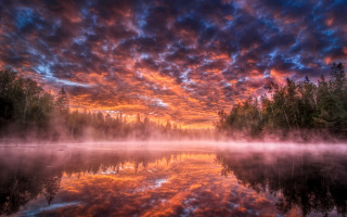 Lake trees clouds mist city - mist free wallpaper for desktop