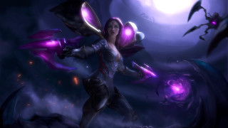 Futuristic woman bat armor glowing - a purple light free wallpaper for desktop