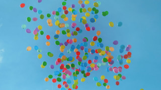 Balloons flying sky clouds cheerful - free happy birthday wallpaper