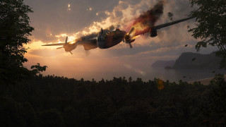 Plane sunset forest smoke explosion - over a forest free wallpaper