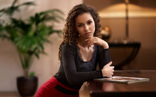 Woman table book plant bokeh - a woman sitting free wallpaper