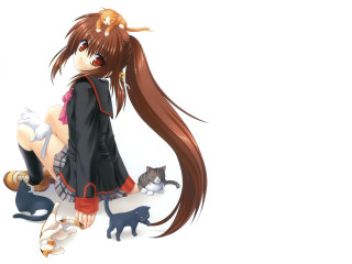 Girl long hair sitting ground - cat free wallpaper