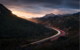 Mountain highway sunset cinematic matte - a long exposure free wallpaper