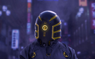 Futuristic helmet blue jacket cyberpunk - a futuristic helmet free wallpaper