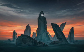 Desert rock formation sunset sky - league of legends concept art free wallpaper for desktop