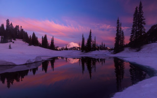 Mountain lake trees sunset clouds 3 - a lake and trees free wallpaper