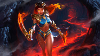 Woman blue gold sword fire - a sword and a flame free wallpaper