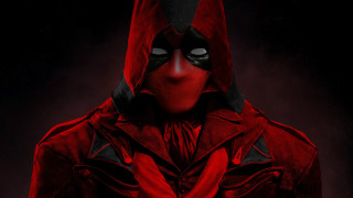Red hooded man black mask - a red hoodie free wallpaper for desktop