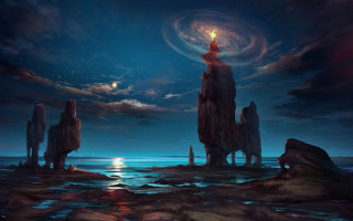 Man rock formation ocean moon - a rock formation in the ocean free wallpaper
