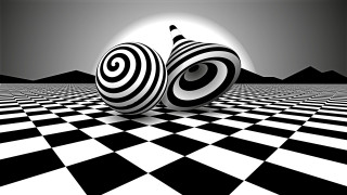 Black white checkered floor ball - bridget riley free wallpaper