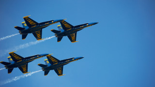 Three blue angels jets formation - formation in the sky free wallpaper