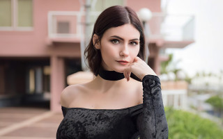 Woman black dress evaline ness - her cheek free wallpaper